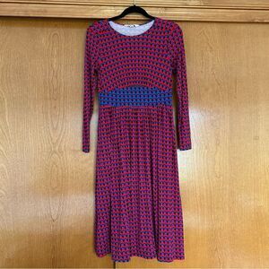 Boden Thea Long Sleeve Jersey Midi Dress Red & Blue Patterned Size 6 Petite